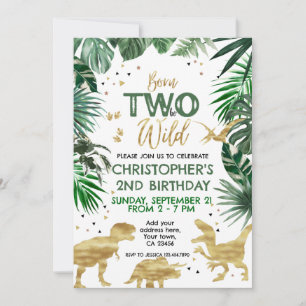 TWO to be WILD Dinosaur Theme Birthday Party Invitation