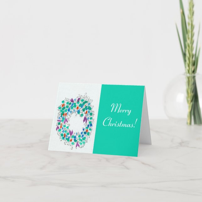 Two Tone Abstract Christmas Wreath Holiday Card (Front)