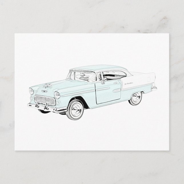 Two Tone Blue and White Chevy Bel Air Postcard (Front)