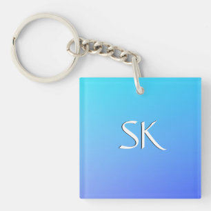 Two Tone Blue Colour Combination Monogram Key Ring