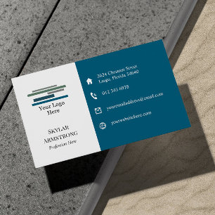 Two Tone Blue White Your Logo Icons One Sided Business Card