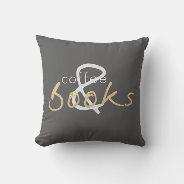 Two Tone Books and Coffee Throw Pillow (Front)
