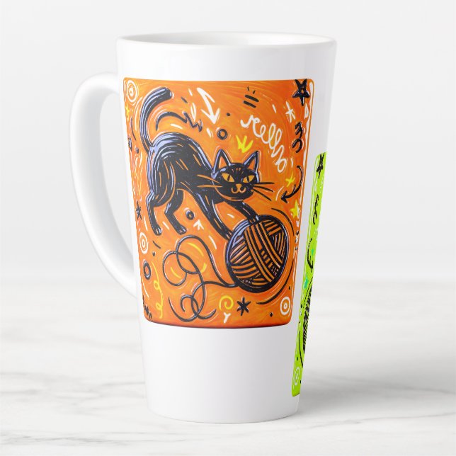 Two-Tone Cat Latte Mug (Left Angle)