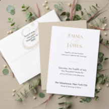 Two-Tone Champagne Ampersand Wedding Invitation QR