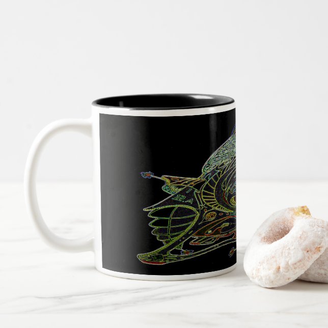 Two Tone Coffee Mug With Spaceship Art 1 E.1 (With Donut)