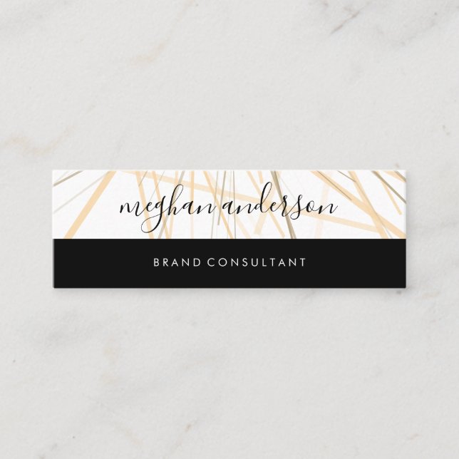 Two Tone Colour Block Black Abstract Lines Mini Business Card (Front)