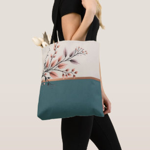 Two Tone Cream and Teal with Leaf detail Tote Bag