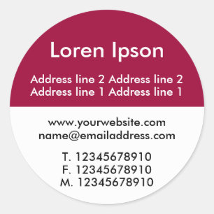 Two Tone dark red and White Business / Profile Classic Round Sticker