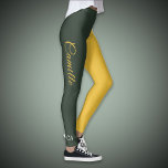 Two Tone Gold & Forest Green Monogram Leggings<br><div class="desc">A colour block legging in gold and green forest with a forename and monogram letters. This Two tone clothing is perfect for those who don't want to choose and could be wear every day!</div>