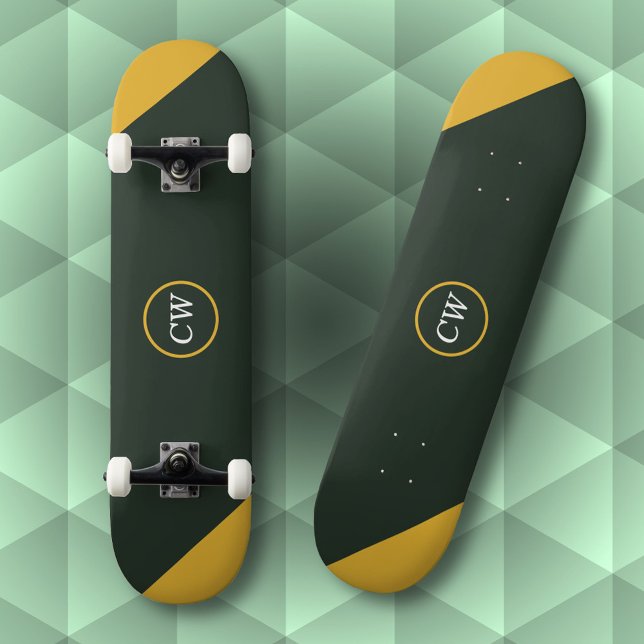 Two Tone Gold & Forest Green Monogram Skateboard (Two Tone Gold & Forest Green Monogram Skateboard)