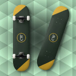 Two Tone Gold & Forest Green Monogram Skateboard<br><div class="desc">A two-tone skateboard in forest green and gold colours colour with white monogram letters!</div>