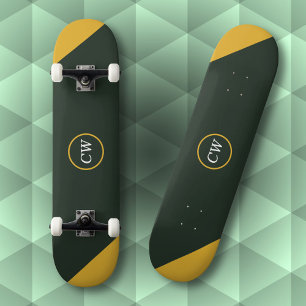 Two Tone Gold & Forest Green Monogram Skateboard