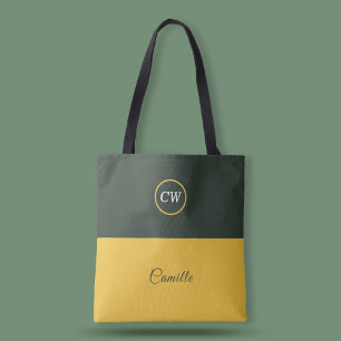 Two Tone Gold & Forest Green Monogram Tote Bag
