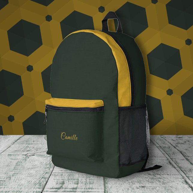 Two Tone Gold & Forest Green  Printed Backpack (Two Tone Gold & Forest Green Backpack)