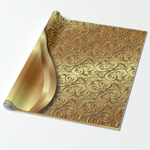 Two tone gold plated texture with a gold butterfly wrapping paper