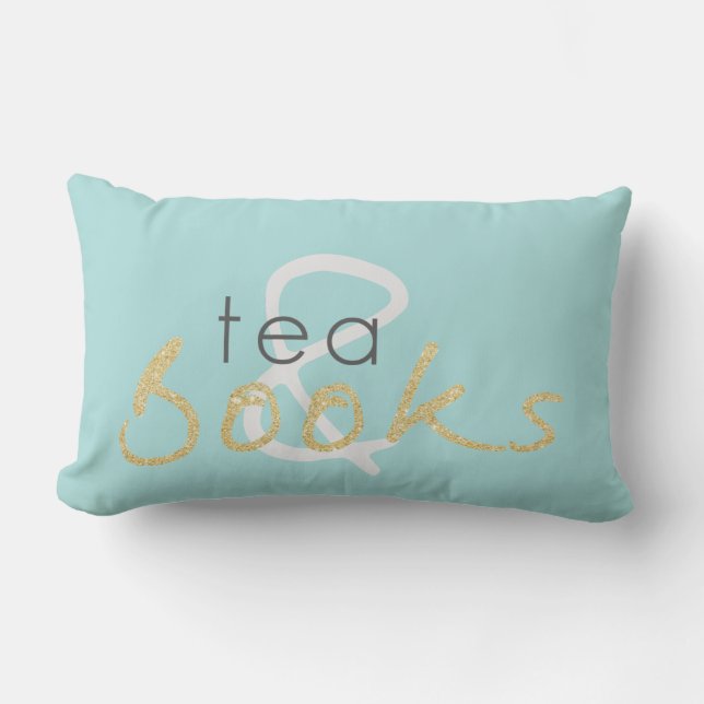 Two Tone Gold Sparkle Tea and Books Pillow (Front)