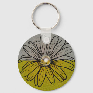 Two tone green and grey flower key ring