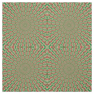 Two Tone Green And Red And White Christmas Mandala Fabric