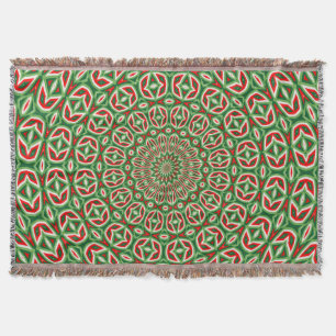 Two Tone Green And Red And White Christmas Mandala Throw Blanket