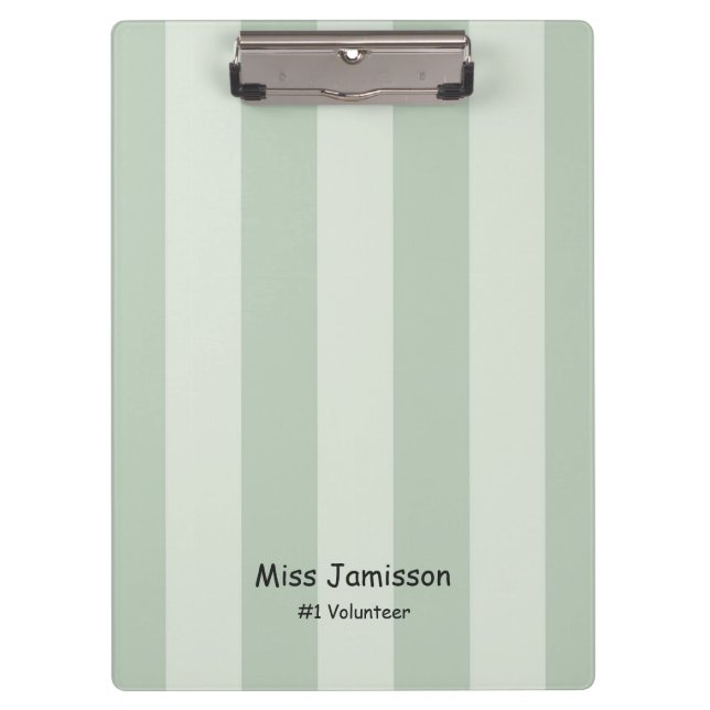 Two Tone Green Stripe, #1 Volunteer with Name Clipboard (Front)