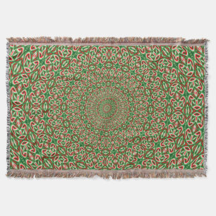 Two Tone Green With Red and White Kaleidoscope Throw Blanket