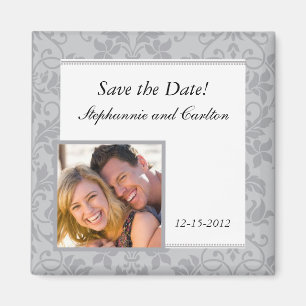 Two-tone Grey Damask Wedding Announcement Magnet