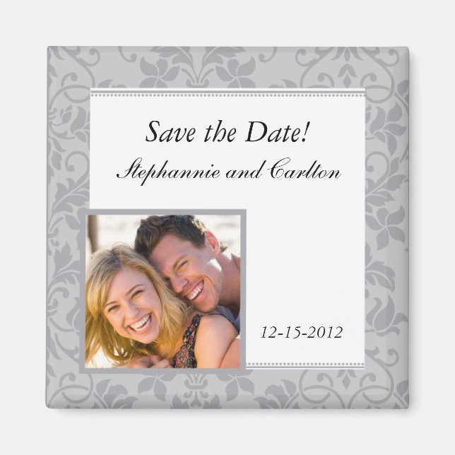 Two-tone Grey Damask Wedding Announcement Magnet (Front)