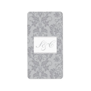 Two-tone Grey Damask Wedding Hershey's Miniature Label