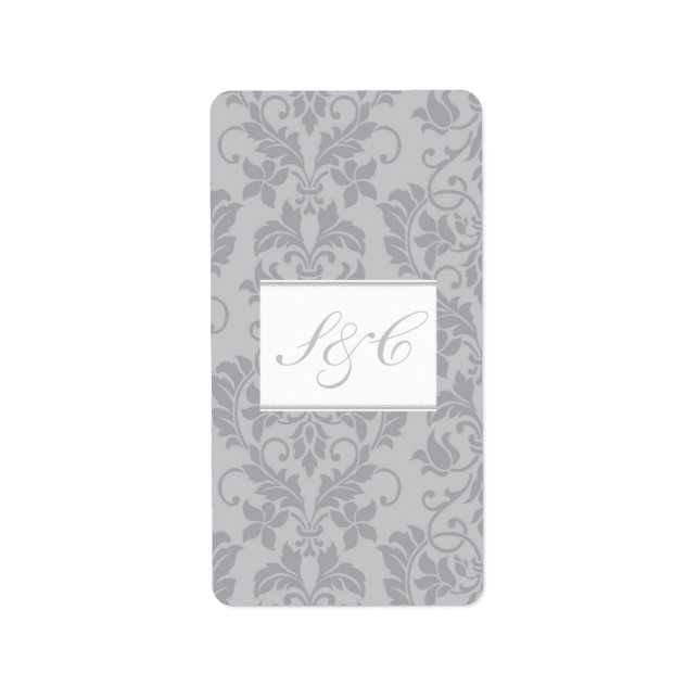 Two-tone Grey Damask Wedding Hershey's Miniature Label (Front)