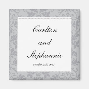 Two-tone Grey Damask Wedding Magnet Favour