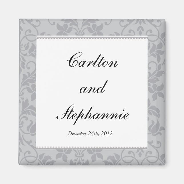 Two-tone Grey Damask Wedding Magnet Favour (Front)