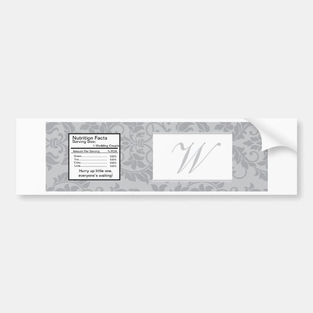 Two-tone Grey Damask Wedding Water Bottle Label (Front)