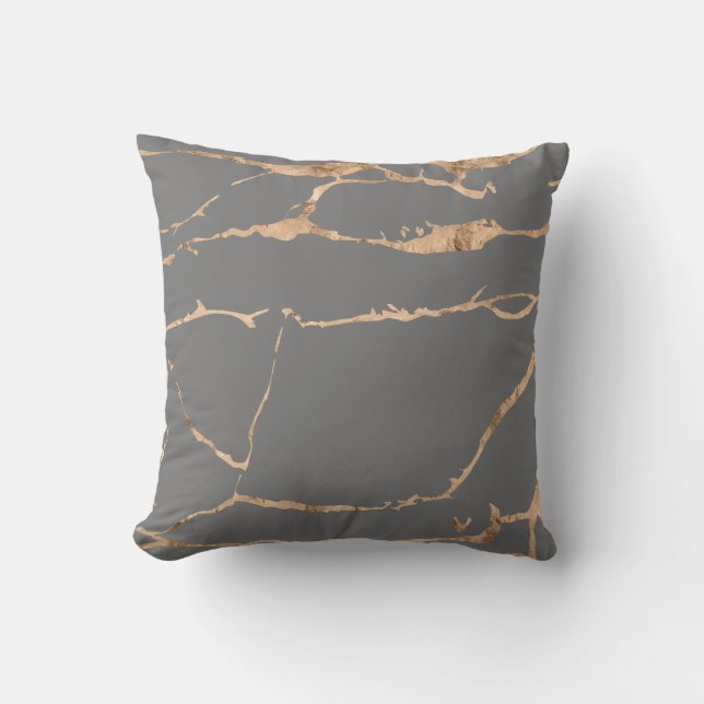 Two Tone Grey Modern Marble Gold Foil Gemstone Cushion (Front)