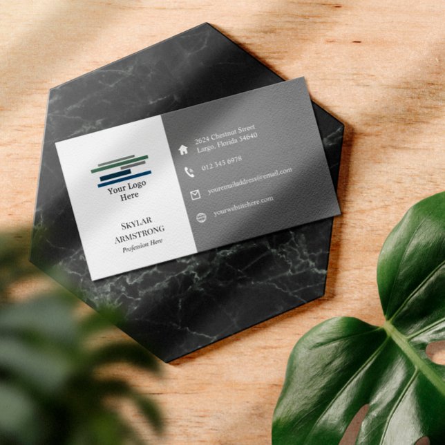 Two Tone Grey White Your Logo Icons One Sided Business Card (Creator Uploaded)