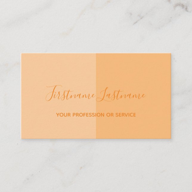 Two tone half divided fresh orange calligraphy business card (Front)