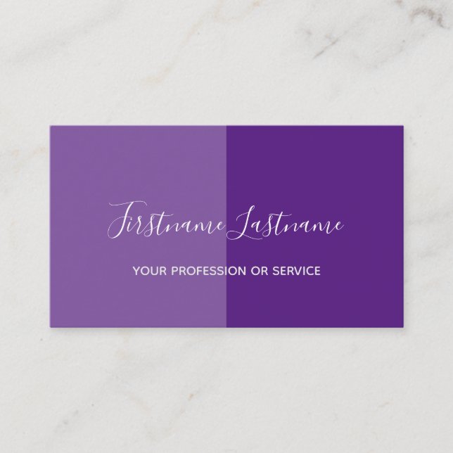Two tone half divided intense violet calligraphy business card (Front)
