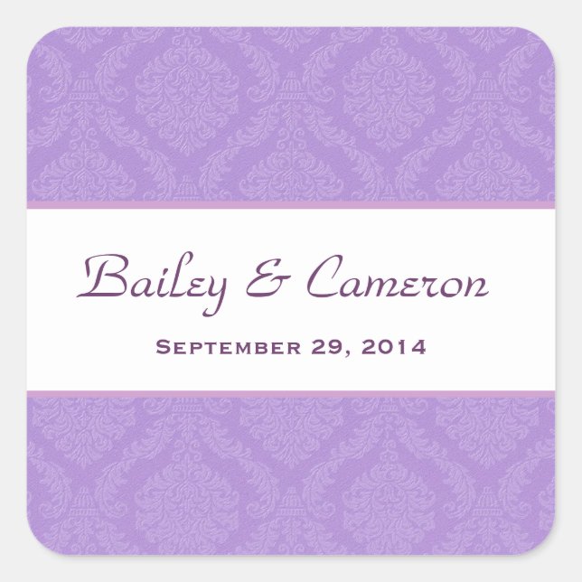 Two Tone Lavender Purple Damask  Wedding V62 Square Sticker (Front)