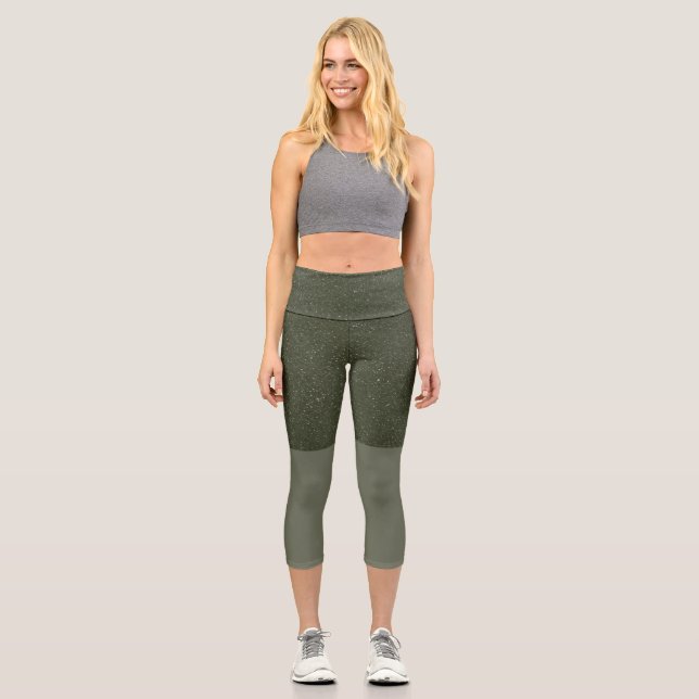 Two-Tone Moss Green Capri Leggings – Customisable (Front)