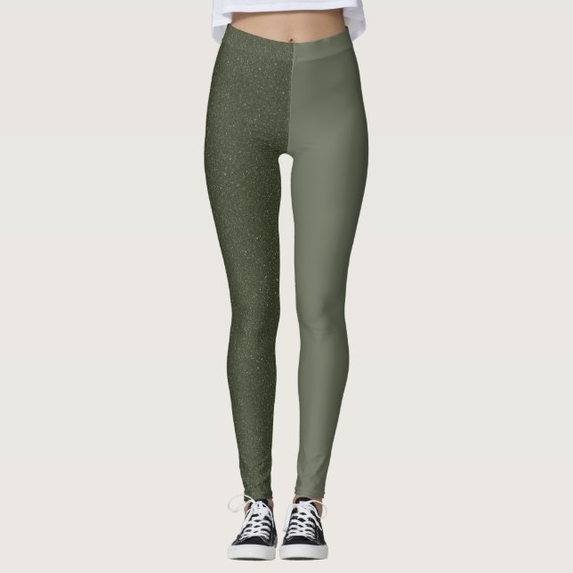 Two-Tone Moss Green Leggings (Matte + Textured) (Front)