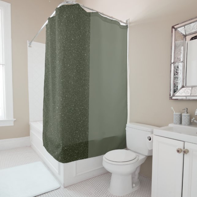 Two-Tone Moss Green Shower Curtain (In Situ)