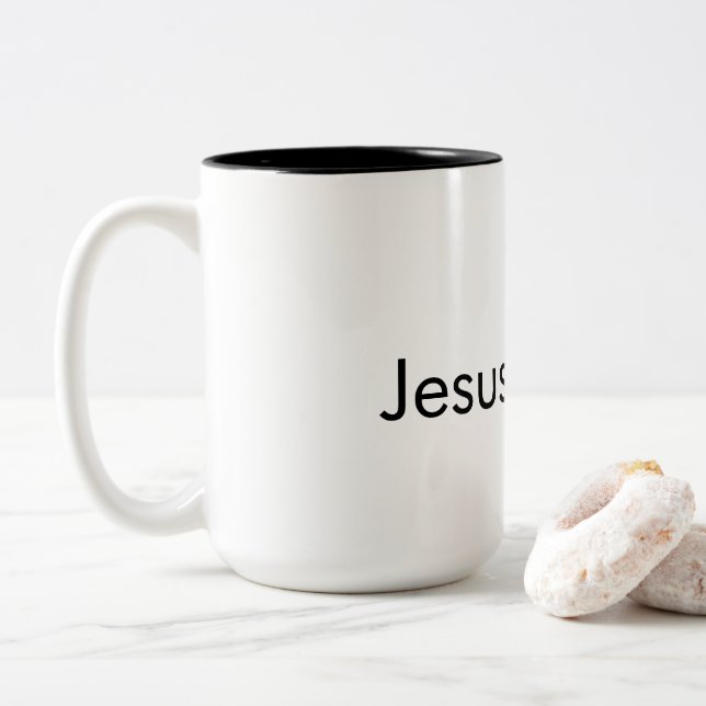 Two-Tone Mug, 15 oz Jesus Is King Coffee Mug (With Donut)