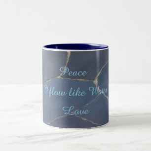 Two-Tone Mug Peace, Love - Blue Papercut Aesthetic