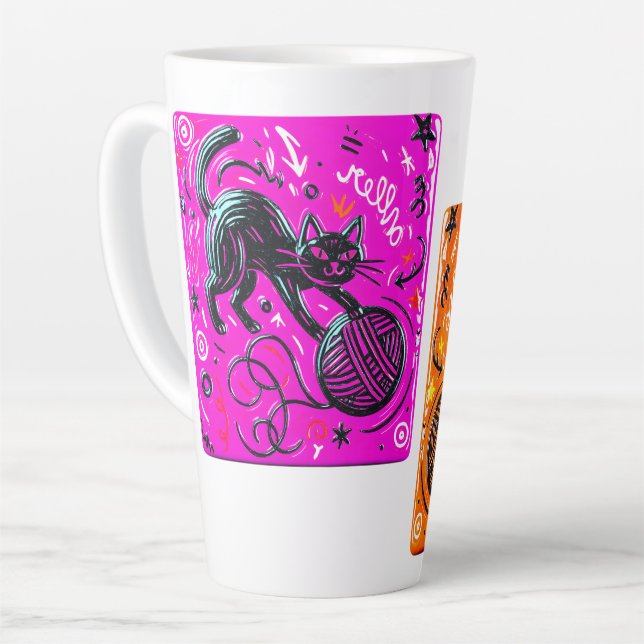 Two-Tone Neon Kitty Latte Mug (Left Angle)