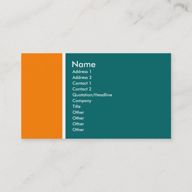 Two Tone (Orange and Teal Green) Business Card (Front)