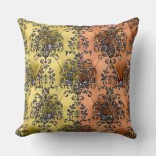 Two-Tone Orange/Gold Satin Glitter Throw Pillow