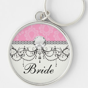 two tone pastel pink floral damask pattern key ring
