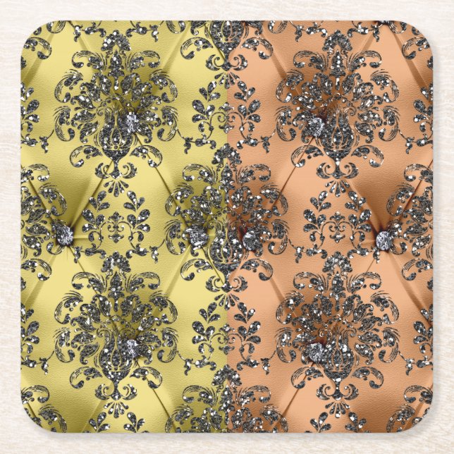 Two Tone Peach/Gold  Silver Glitter Coasters (Front)