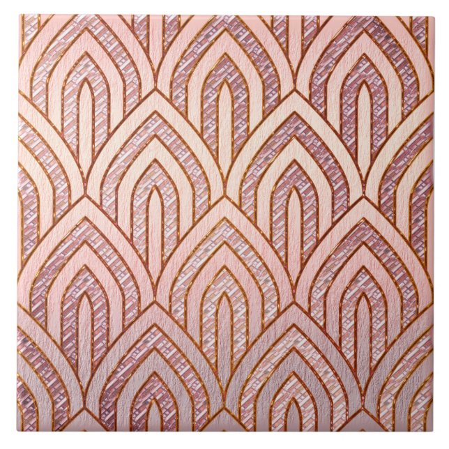 Two Tone Pink Art Deco Ceramic Ceramic Tile (Front)