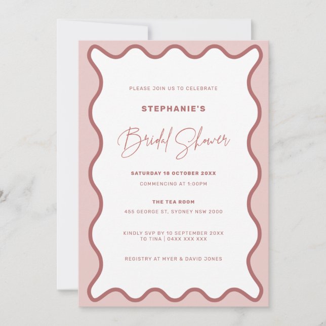 Two Tone Pink Wavy Border Bridal Shower Invitation (Front)