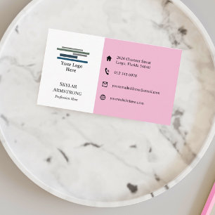 Two Tone Pink White Your Logo Icons One Sided Business Card